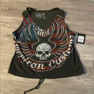 NWT Affliction Ring of Fire Tank - bedazzled skull design - size M